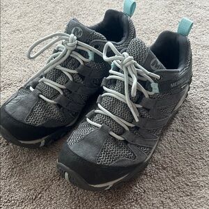 Merrell Women's Moab 3 Waterproof Gray and Teal Hiking Shoes Sneakers